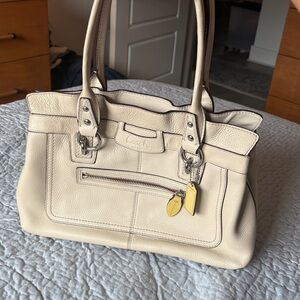 Coach Cream Pebbled Leather Shoulder Bag